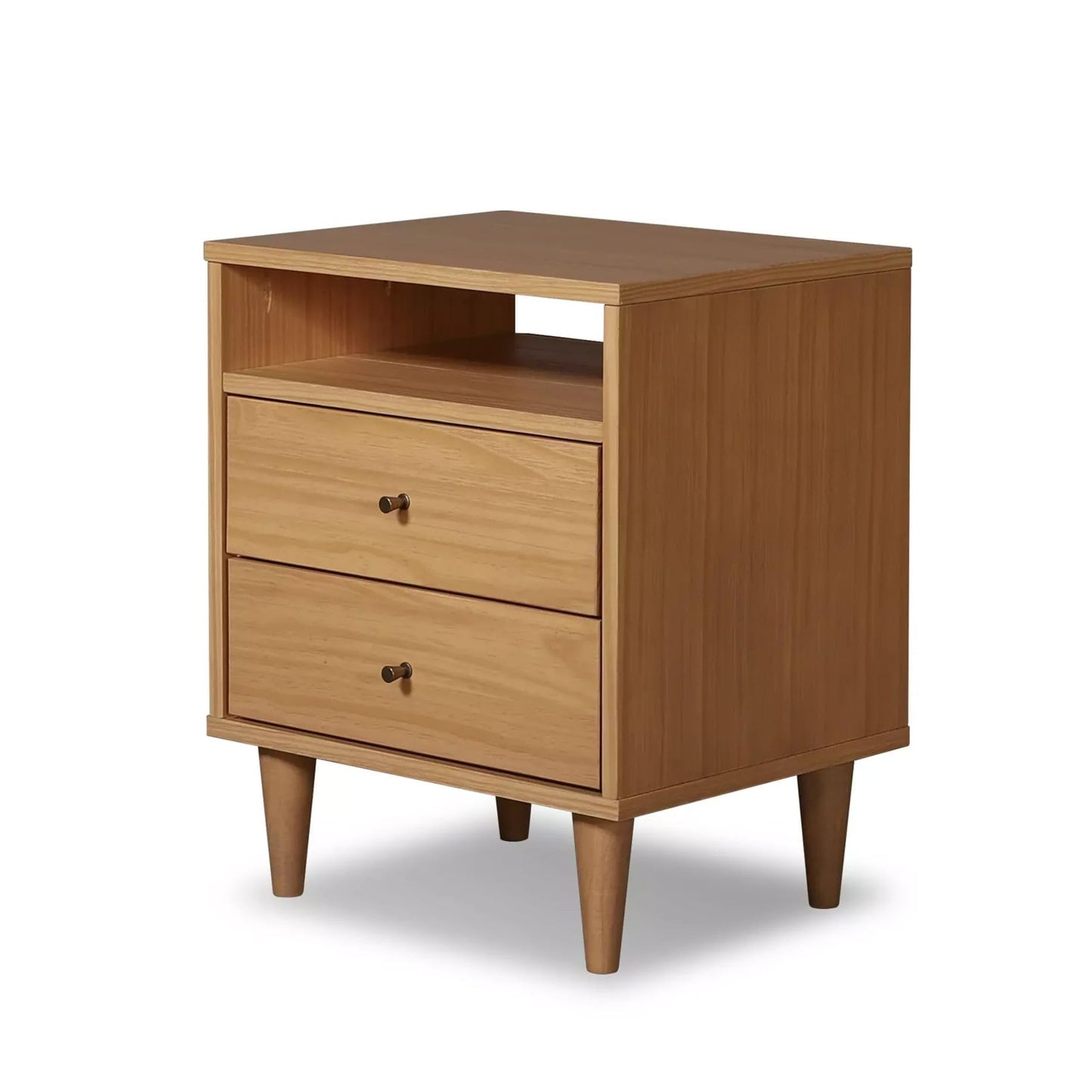 Grain Wood Furniture Mid Century 2-Drawer Nightstand, Solid Wood with a Brushed Walnut Finish