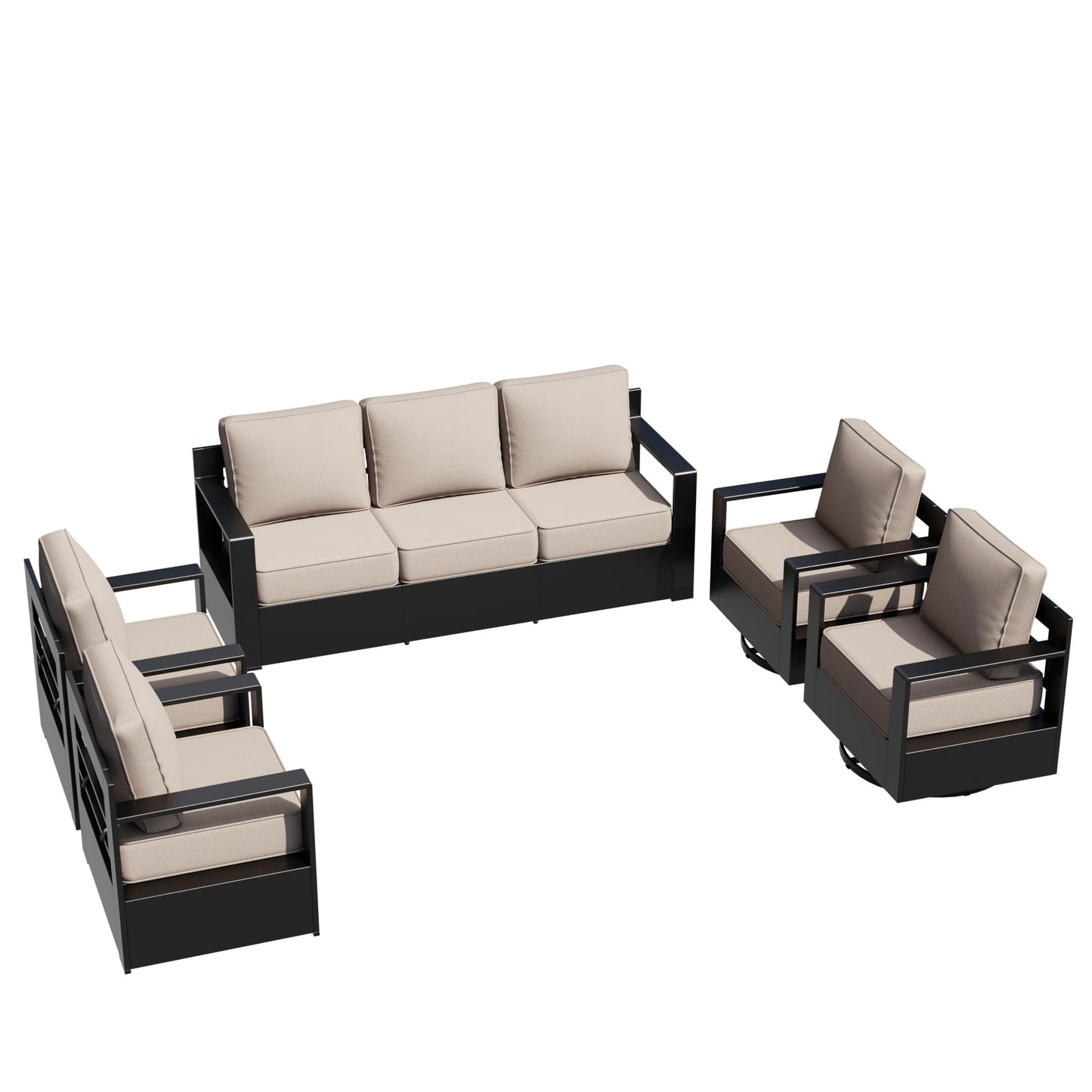 Aluminum Patio Swivel Chair - Outdoor Swivel Rocking Chair with 6" Thick Removable Cushions, All-Weather Metal Frame, Deep Setting for Garden, Poolside and Porch