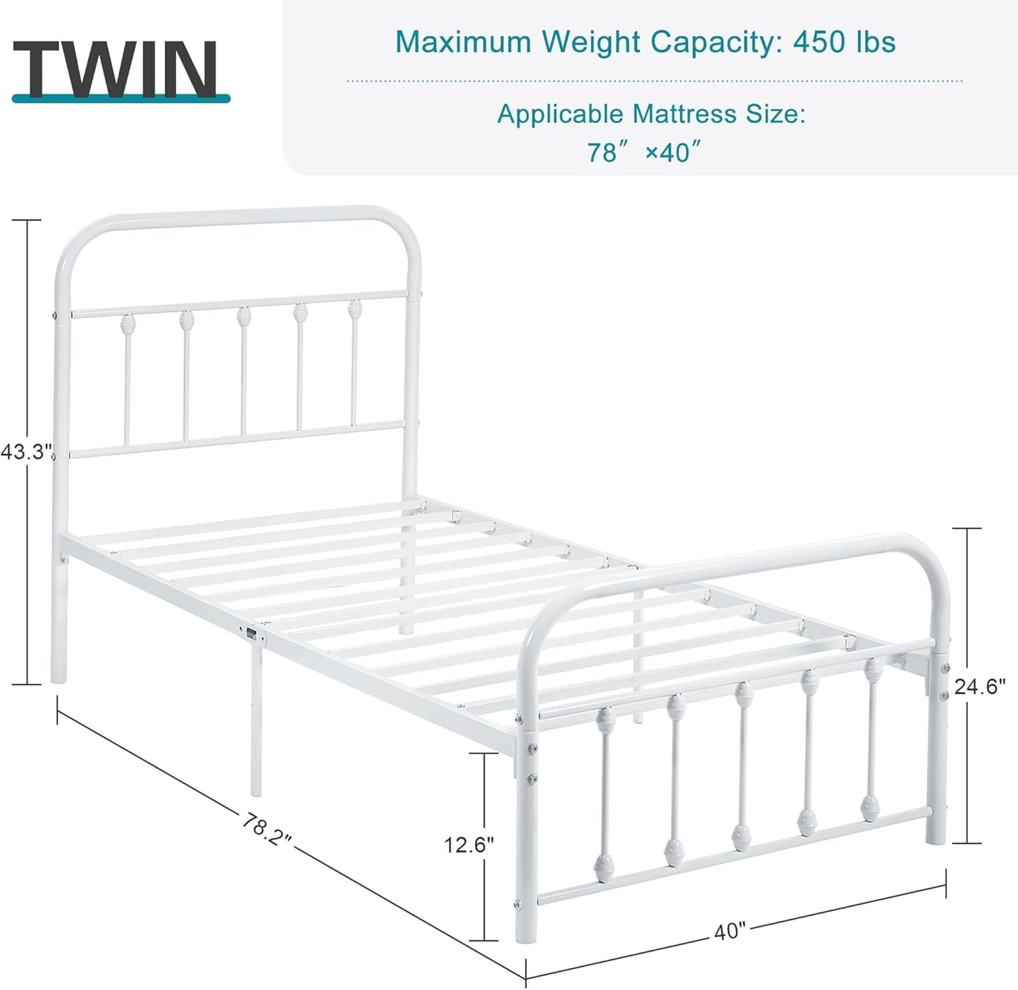 VECELO King Size Victorian Style Metal Bed Frame with Headboard/Mattress Foundation/No Box Spring Needed/Under Bed Storage and Strong Slat Support Purple Bronze