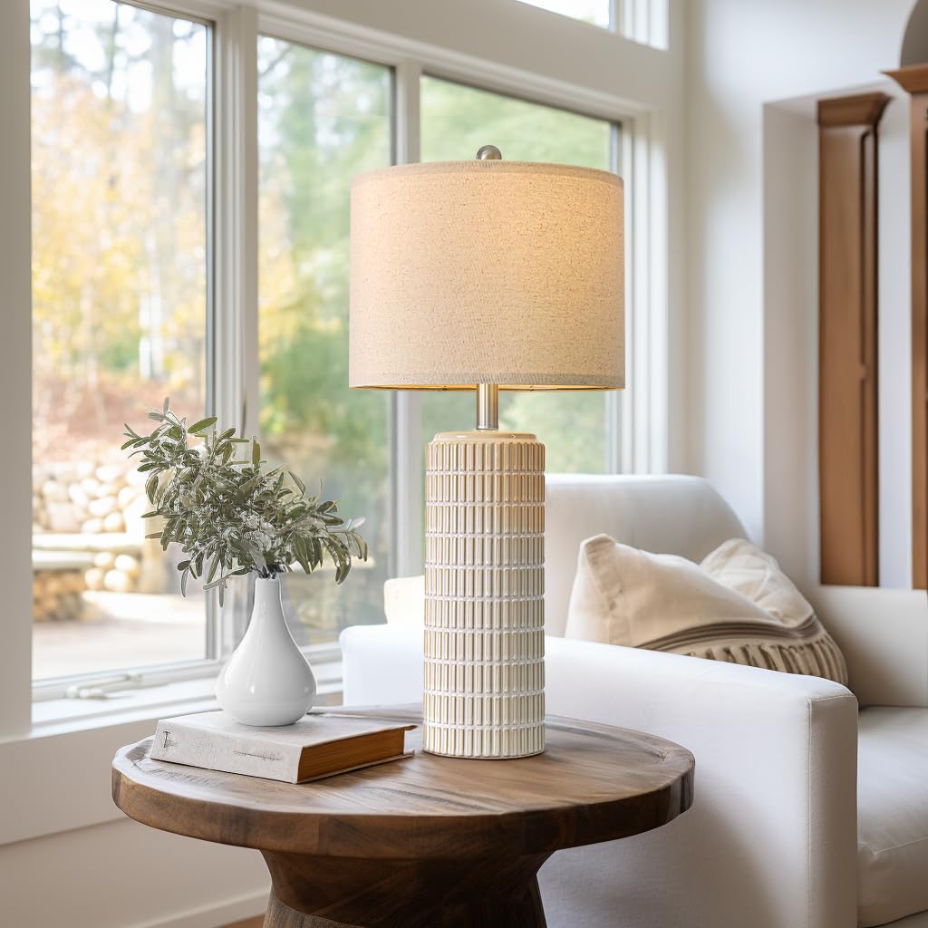 PoKat 23" Modern Ceramic Table Lamp Set of 2 for Living Room White Desk Lamps for Bedroom Farmhouse Bedside Nightstand Lamp House Warming Gifts New Home Decor End Table Lamps Gifts for Women Mom Beige