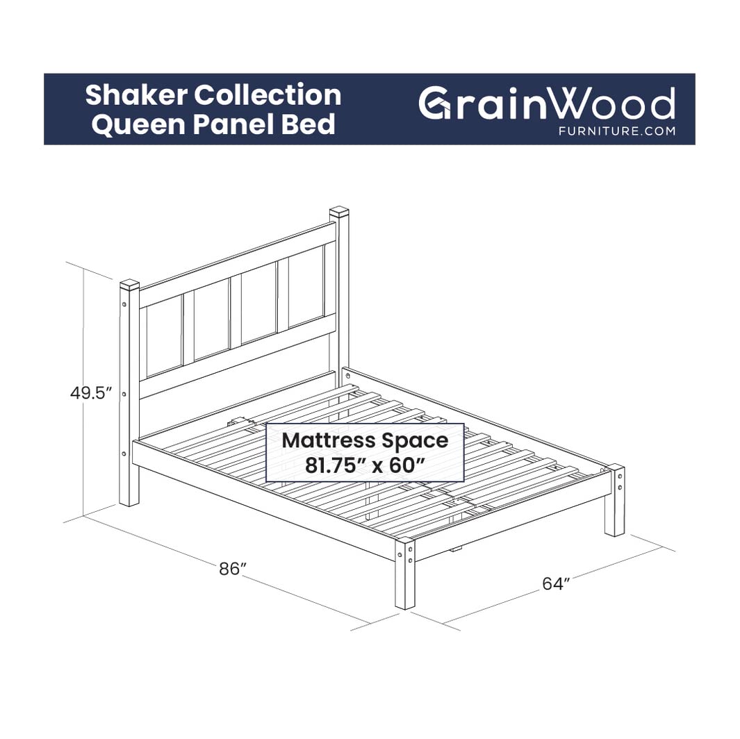 Grain Wood Furniture Shaker Solid Wood Panel Platform Bed, Queen Size, Expresso