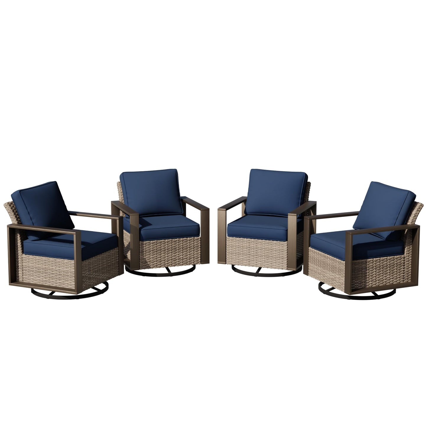 Joyside Outdoor Patio Swivel Rocker Chairs, 3 Pieces Wicker Furniture Set, 2 Swivel Rocking Chairs and 1 Table, Metal Wide Armrest, Thick Cushions and Deep Seating for Garden, Backyard, Porch, Deck