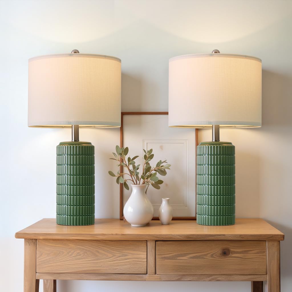 PoKat 20.75" Small Modern Ceramic Table Lamps Set of 2 for Bedroom, White Bedside Lamps for Night Stands, Farmhouse Desk Decor Gift Nightstand Table Lamps for Living Room End Table Beige