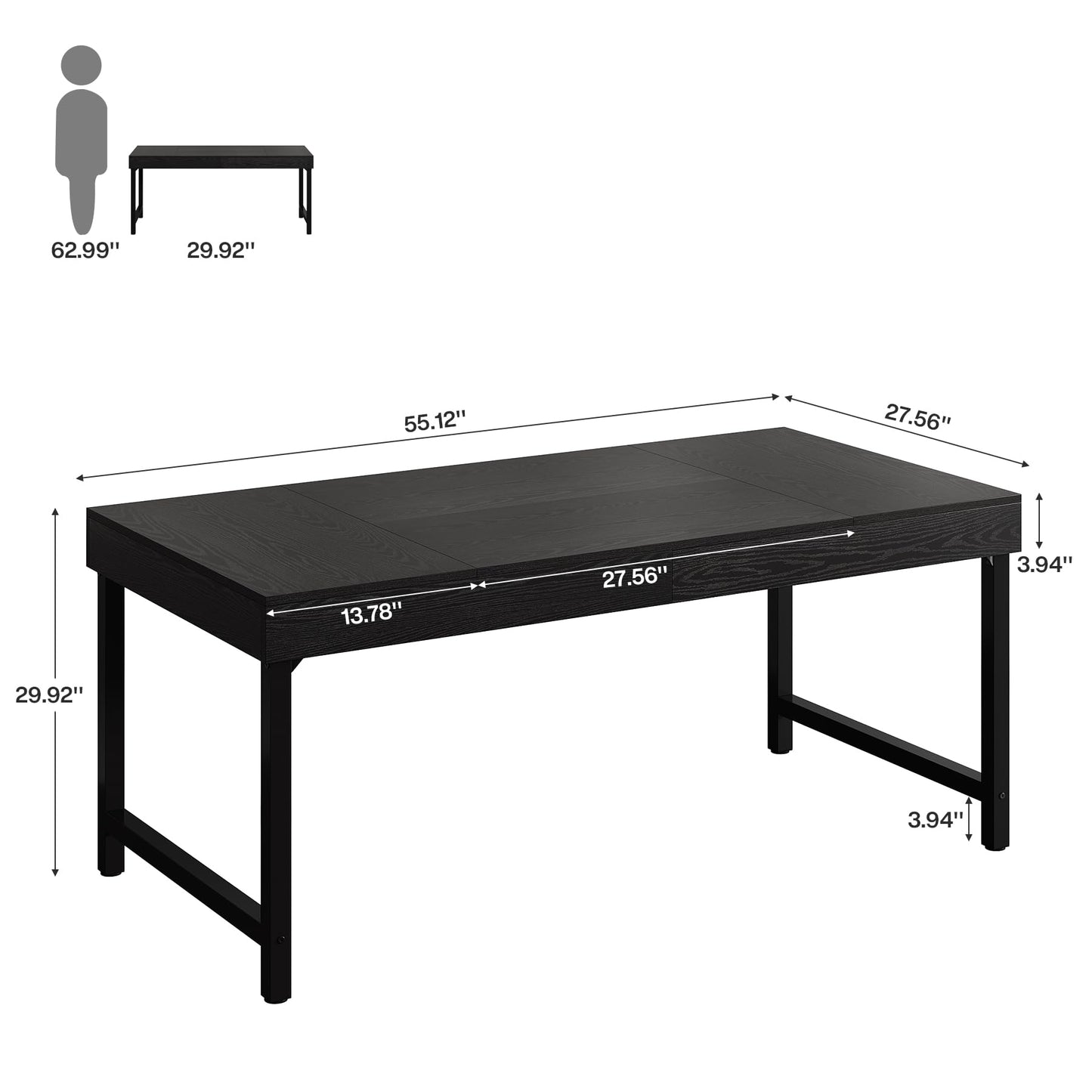 Tribesigns 55" Industrial Executive Desk for Home Office, Rustic Simple Computer Laptop Desk with Strong Metal Legs, Study Writing Table Business Workstation, Small Conference Table
