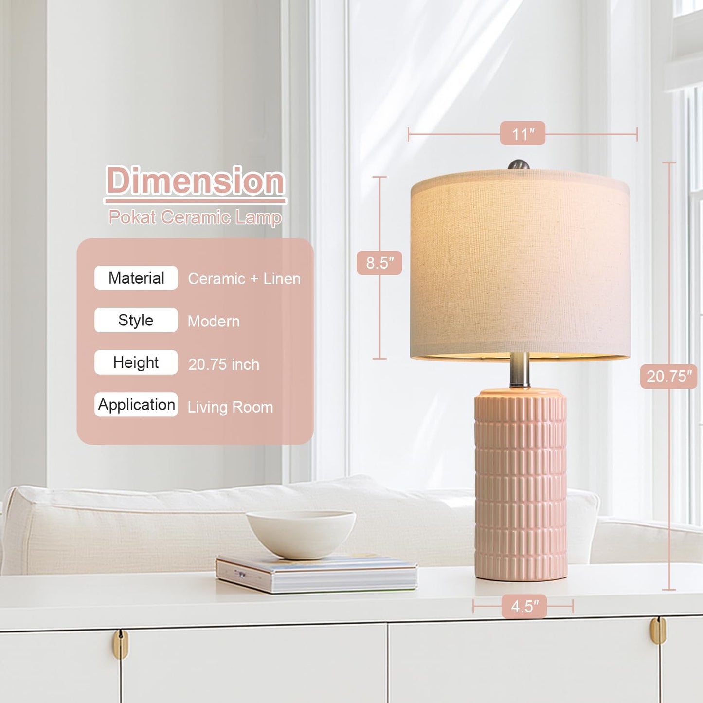 PoKat 20.75" Small Modern Ceramic Table Lamps Set of 2 for Bedroom, White Bedside Lamps for Night Stands, Farmhouse Desk Decor Gift Nightstand Table Lamps for Living Room End Table Beige