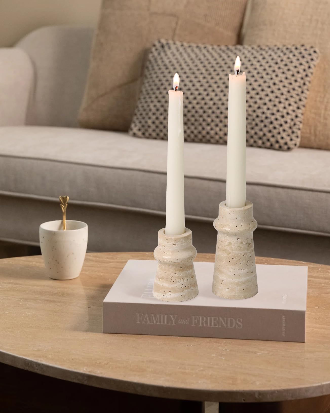 Vixdonos Marble Candle Holder Set of 2 Taper Candle Candlestick Mantle Candle Stand for Home Decor,Wedding,Party and Table Centerpieces(Brown)