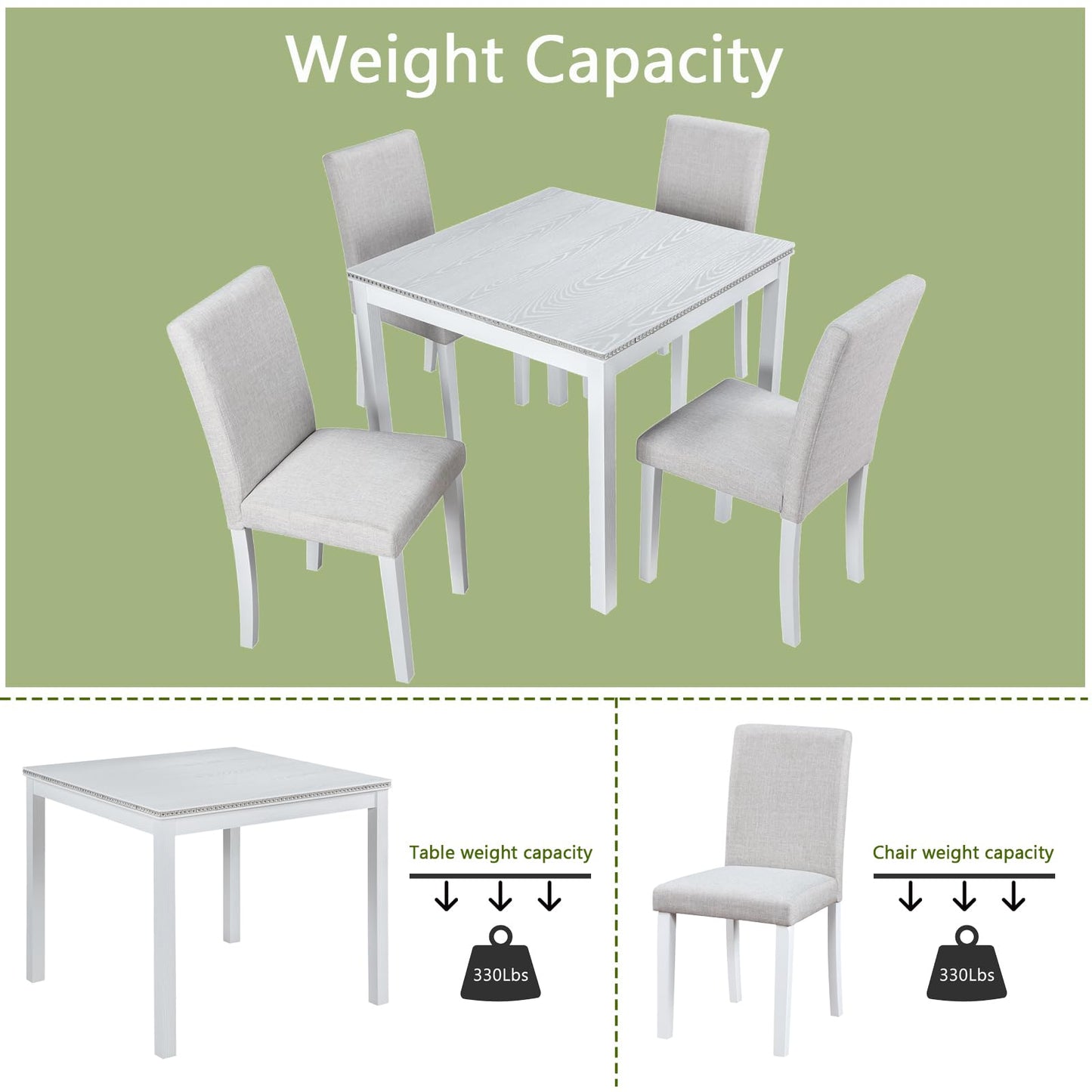 LKTART 5-Piece Kitchen & Dining Room Table and Chairs Sets,Small Square Kitchen Table with 4 Upholstered XX-Shaped Backrest Chairs,Walnut