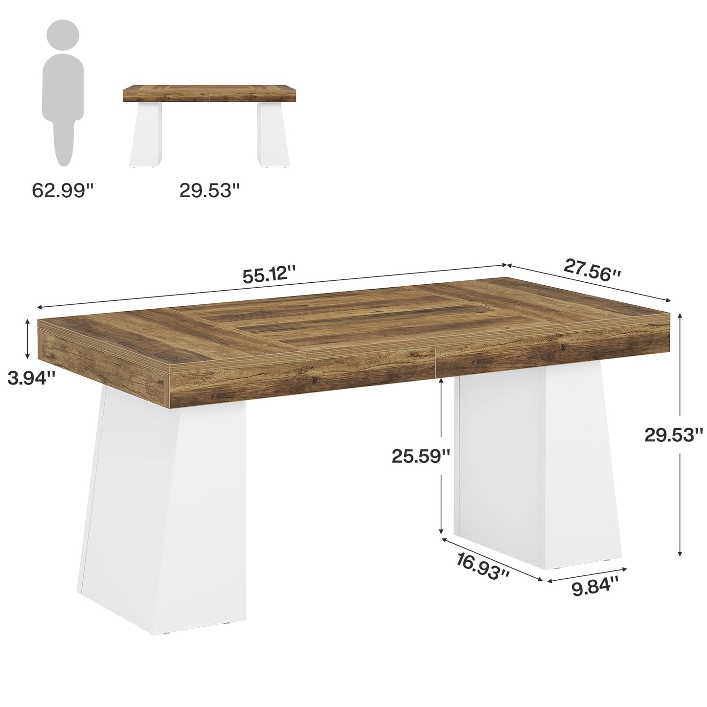 Tribesigns 55" Executive Desk, Wooden Office Desk with Double Pedestal, Modern Simple Computer Writing Table for Home Office, Light Brown