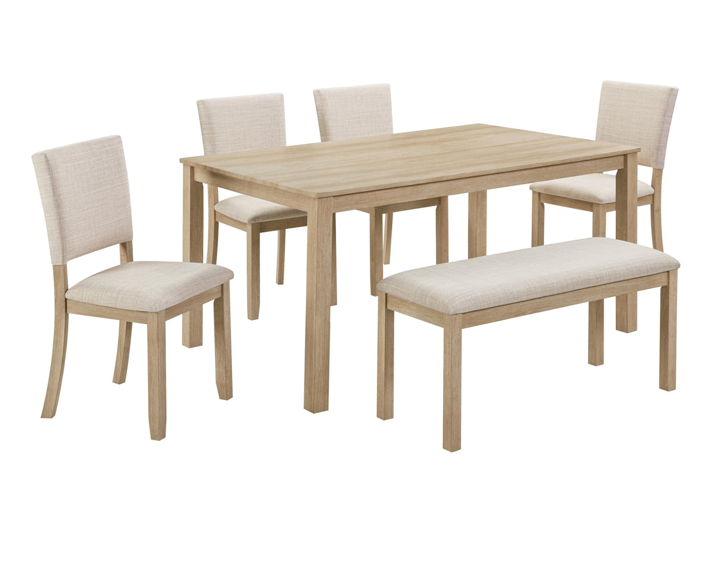 LKTART 6 Piece Kitchen Dining Set, 58.5" Rectangular Wooden Dinner Table with 4 Upholstered Chairs and a Bench for Living Room, Home Bar and Kitchen, Walnut