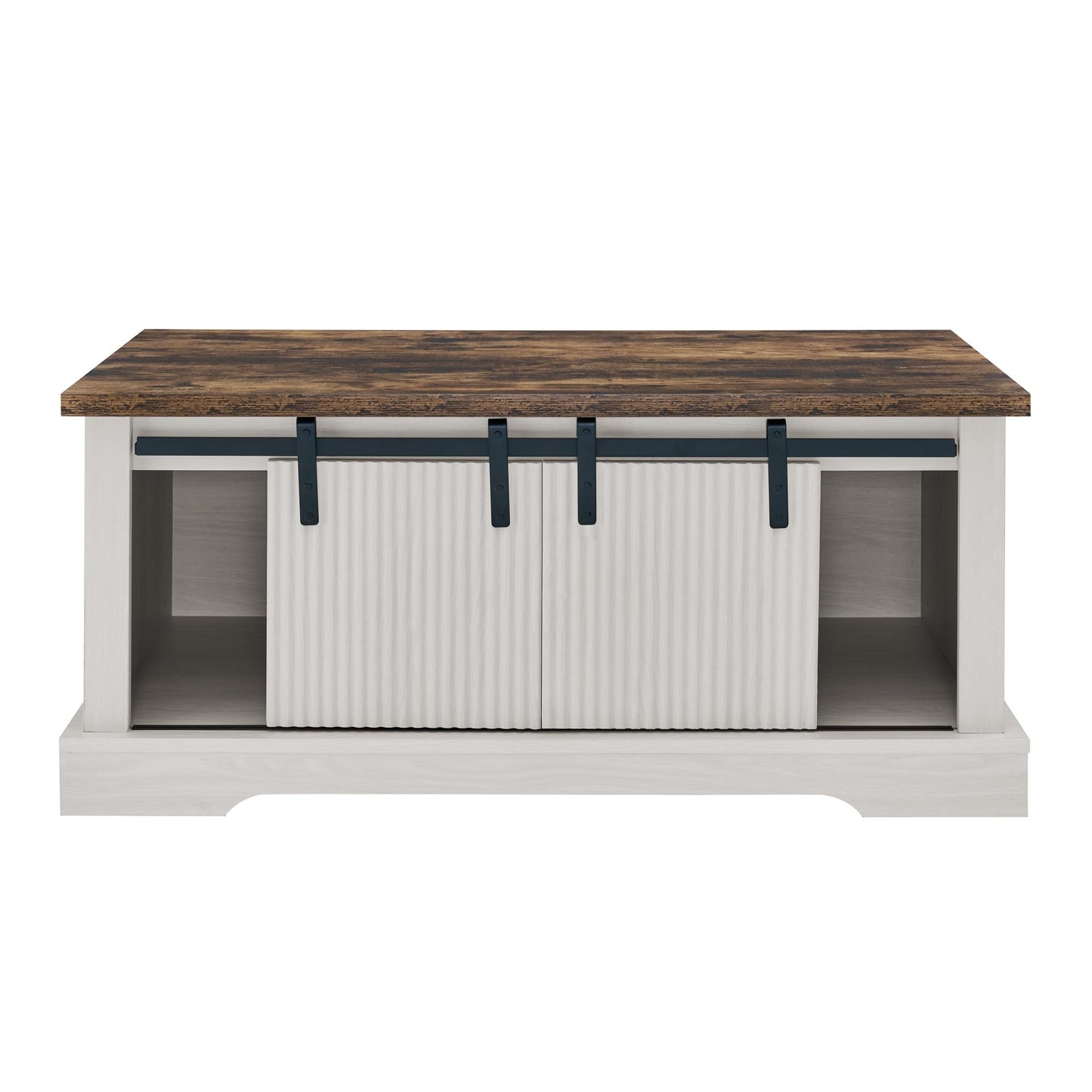 LKTART Farmhouse Coffee Table with Storage and Sliding Barn Door, Rustic Rectangular Center Table for Living Meeting Room,Office (41.3" W x 23.3" D)