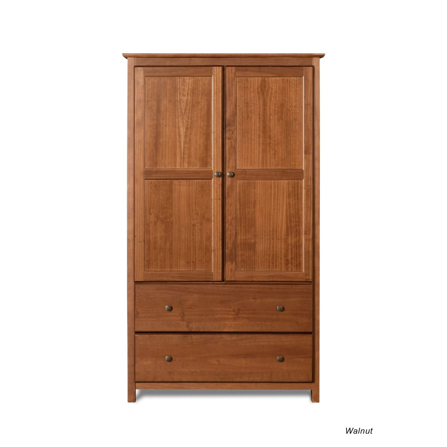 Grain Wood Furniture Shaker 2-Door Wardrobe, Solid Wood with Walnut Finish