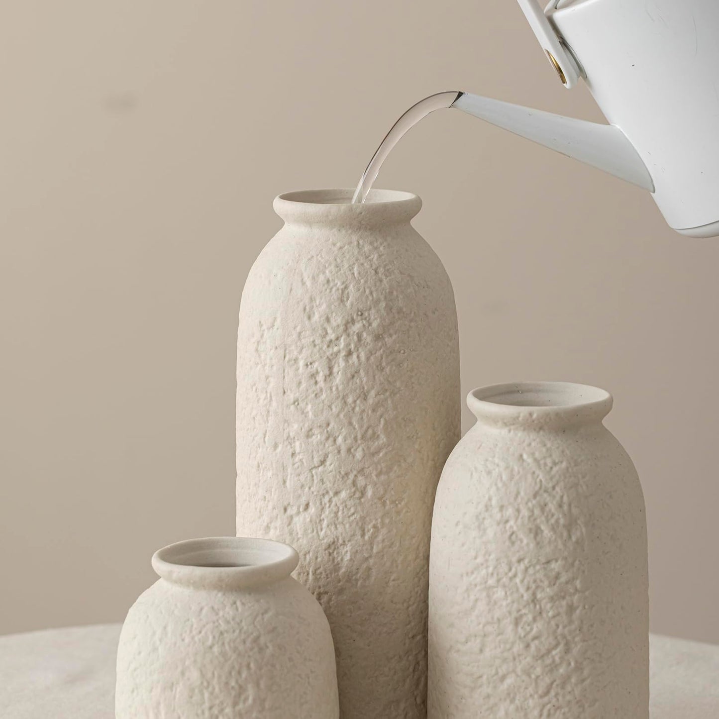 10.4 inches Tall Decorative Ceramic Vase Set, 3 Pieces, Nordic Modern Boho Style, White, Modern Farmhouse for Home Decor (Coffee Mix)