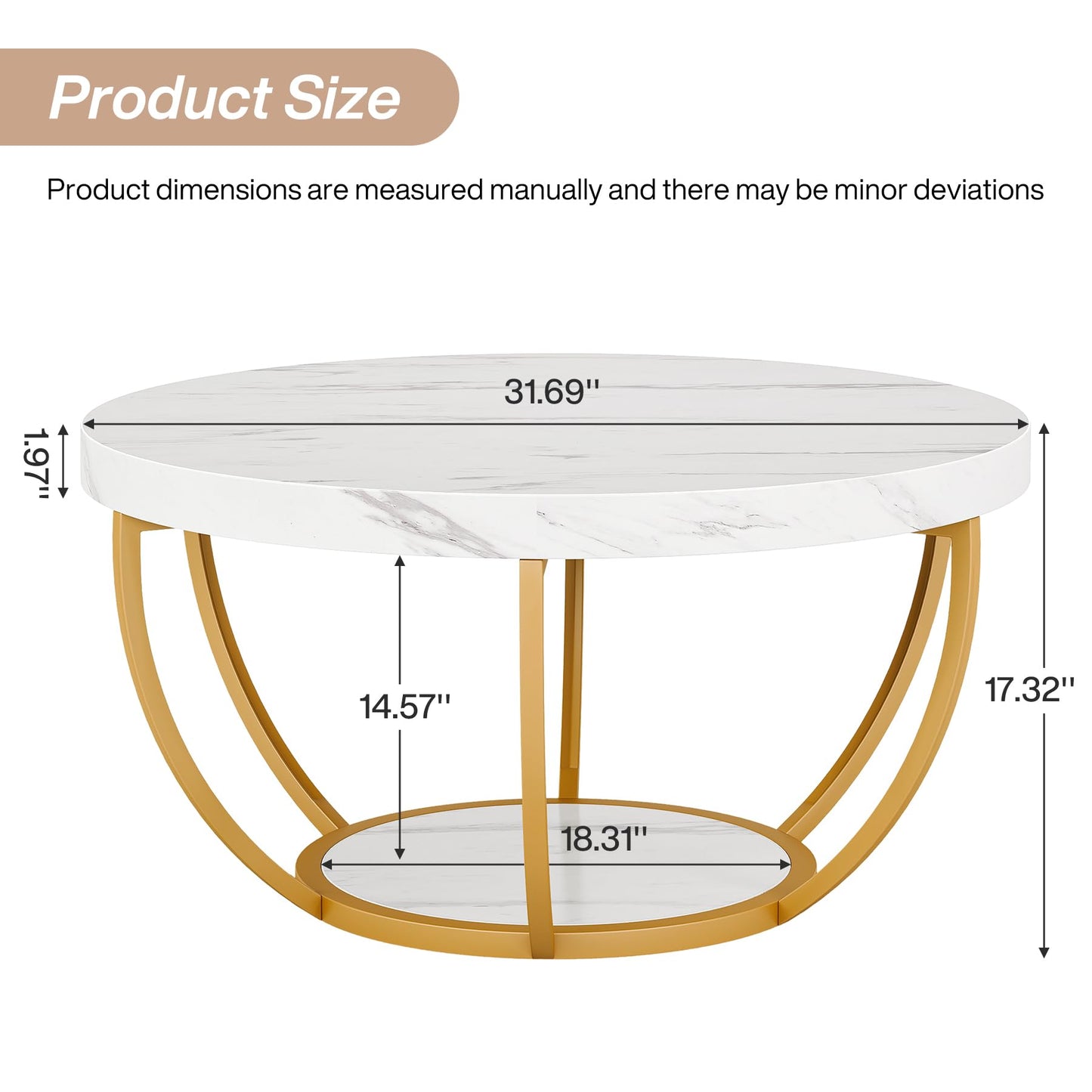 Tribesigns Round Coffee Table, 31.7" Wooden 2-Tier Circle Coffee Table with Storage Shelves, Modern Accent Cocktail Table Center Table for Living Room, Grey