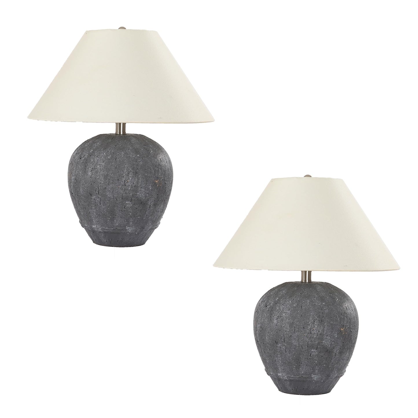 Farmhouse Ceramic Table Lamp, 21" Rustic Table Lamp with Linen Shade, 3-Way Dimmable Bedside Nightstand Lamps for Bedroom, Living Room, E26 Socket, Dark Grey