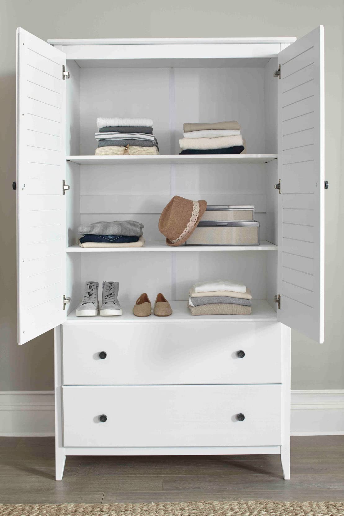 Grain Wood Furniture Greenport 2-Door Wardrobe, Solid Wood with a Brushed Walnut Finish