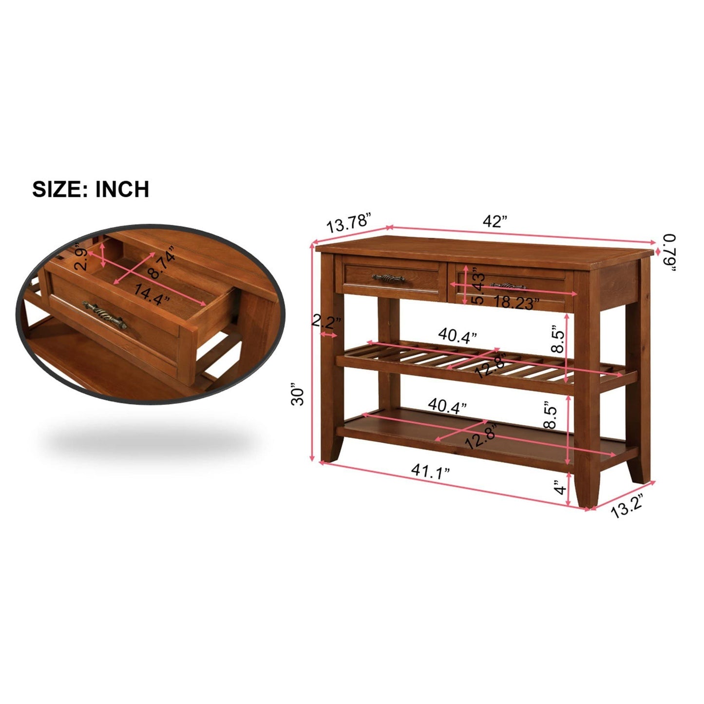 LKTART Solid Wood Console Table Sofa Tables with Drawers and Shelves Small Entryway Table for Living Room,Behind the Couch Table,Foyer(42" Espresso)
