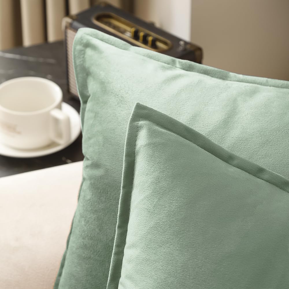 VAKADO Throw Pillow Covers 18x18 Set of 2 Olive Green Velvet Decor Decorative Couch Cushion Euro Xmas Pillowcases with Fringe Home Bed Decoration for Sofa Bedroom Office