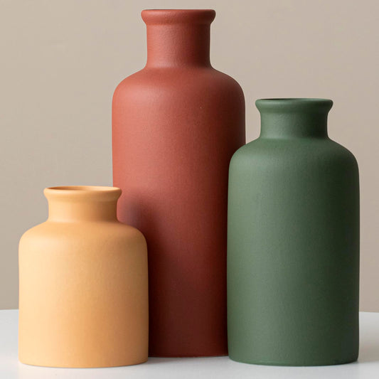 Modern Ceramic Vase Set of 3, Neutral Colors, Decorative Bottles for Home, Farmhouse Rustic Decor, Housewarming Gifts, Wedding Gifts, Bridal Shower Gifts, Birthday Gifts for Women (Green Mix)
