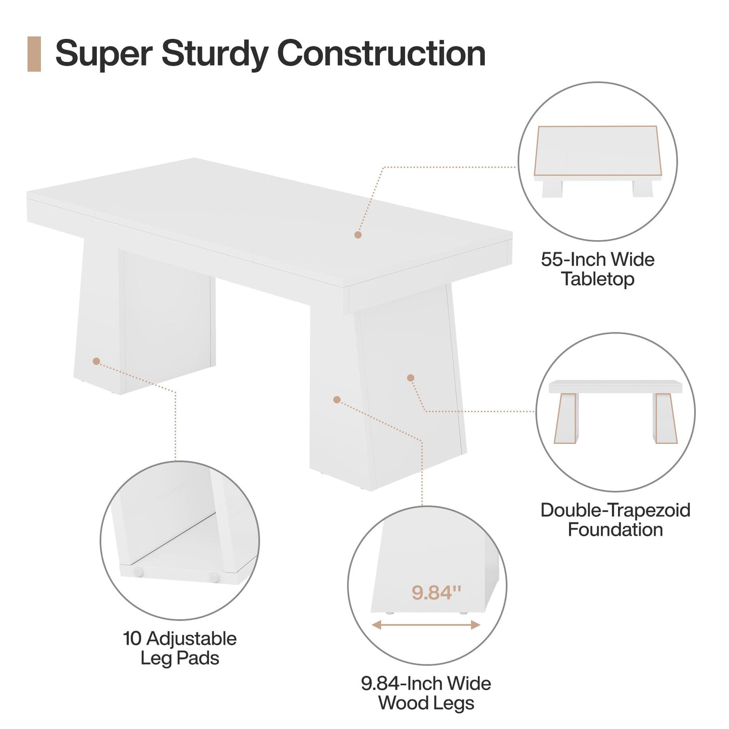 Tribesigns 55" Executive Desk, Wooden Office Desk with Double Pedestal, Modern Simple Computer Writing Table for Home Office, Light Brown