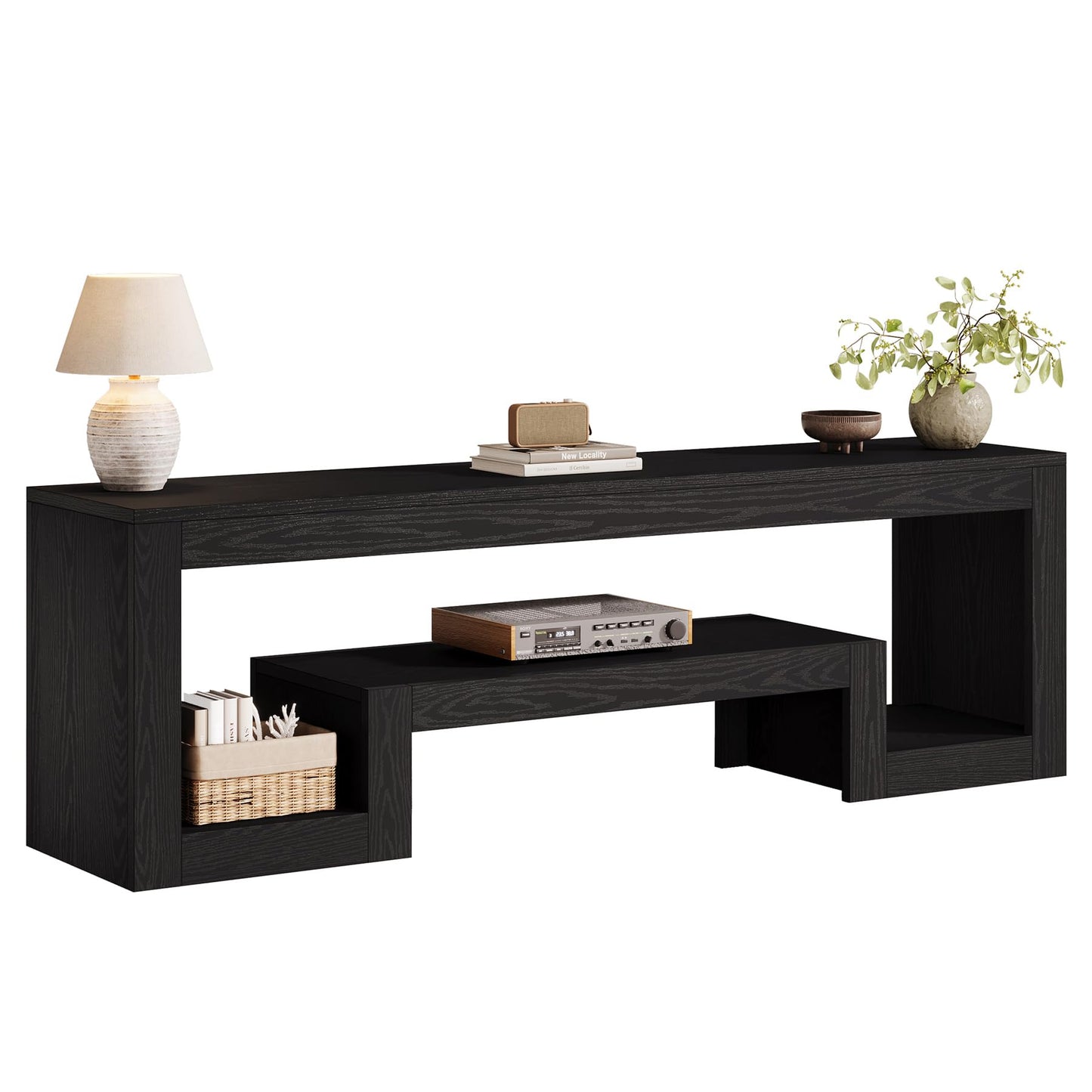 Tribesigns 63-Inch TV Stand for 55/60/65/75-Inch TVs, Farmhouse Entertainment Center with Open Storage Shelves, Wood Television Console for Living Room, Bedroom