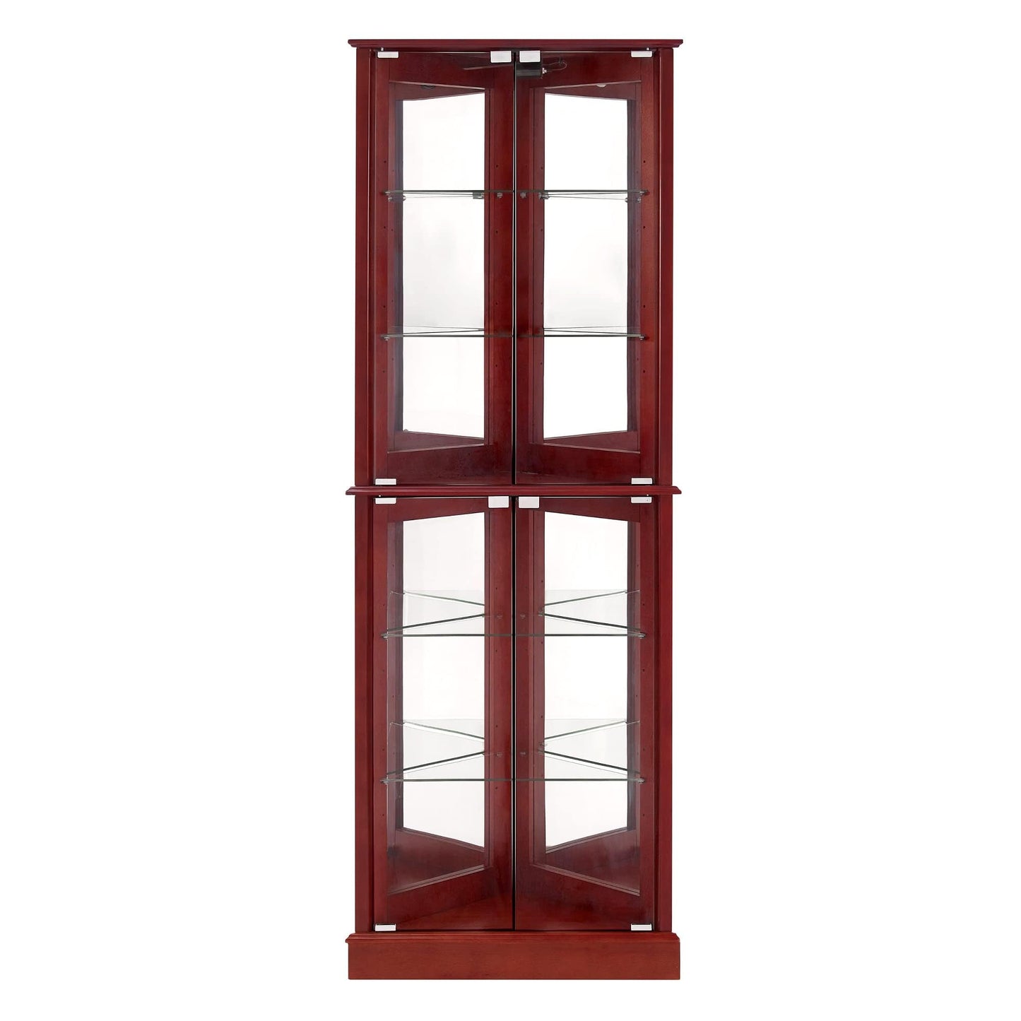 LKTART Corner Storage Cabinet,Glass Display Cabinet with Lights,Corner Curio Cabinet with Tempered Glass Doors and Shelves(70.5" T x15.4 D x 21.7" W Walnut)