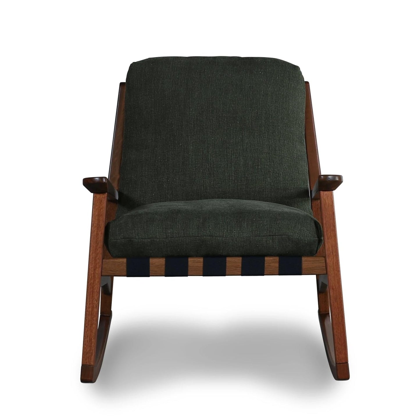 Grain Wood Furniture Solid Wood Mid Century Rocking Chair with Off-White Performance Boucle Cushions
