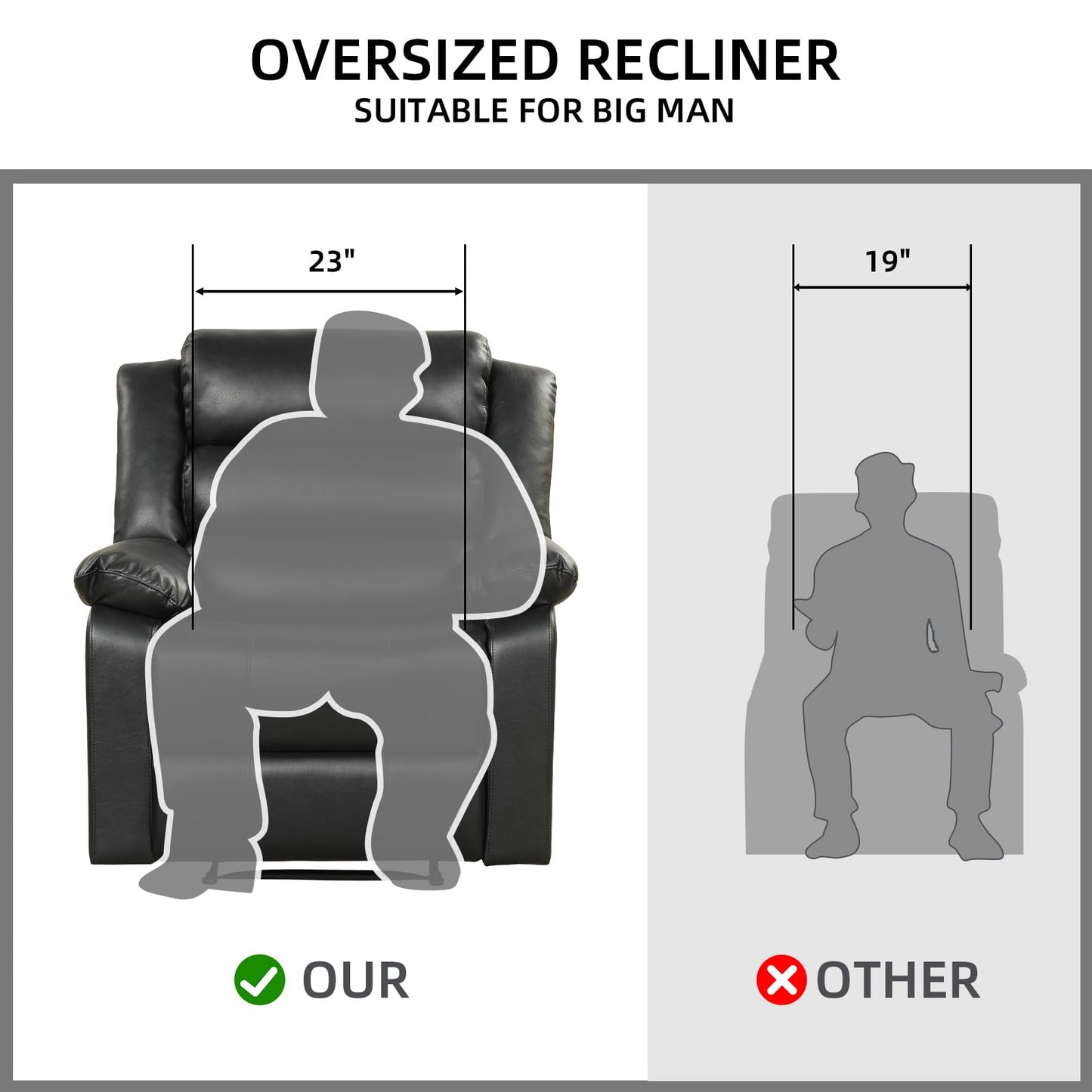 IOMOR Manual Recliner Chair with Overstuffed Arm and Extra-Padded Back, Breathable PU Leather Reclining Chair for Adults, Single Sofa for Living Room, Bedroom (Dark Brown)