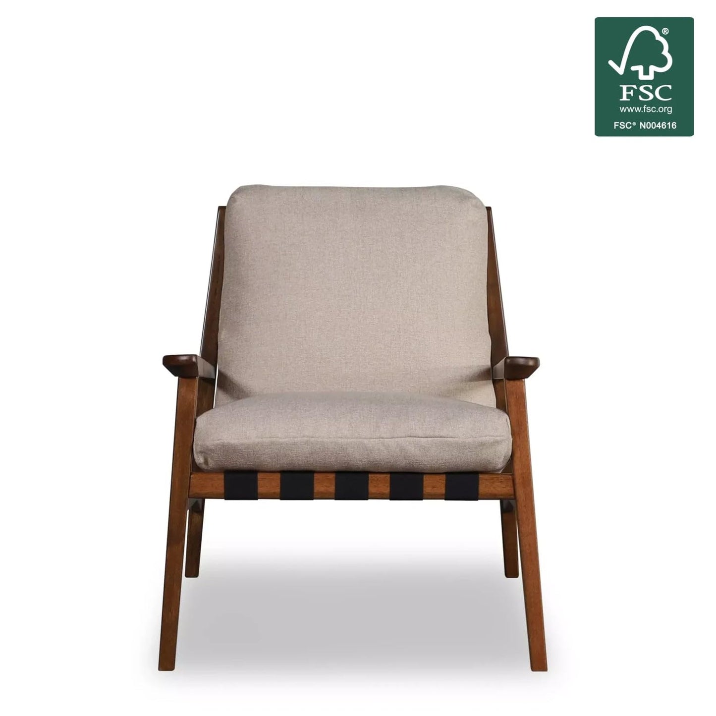 Grain Wood Furniture Solid Wood Mid Century Lounge Chair with Stone Gray Cushions