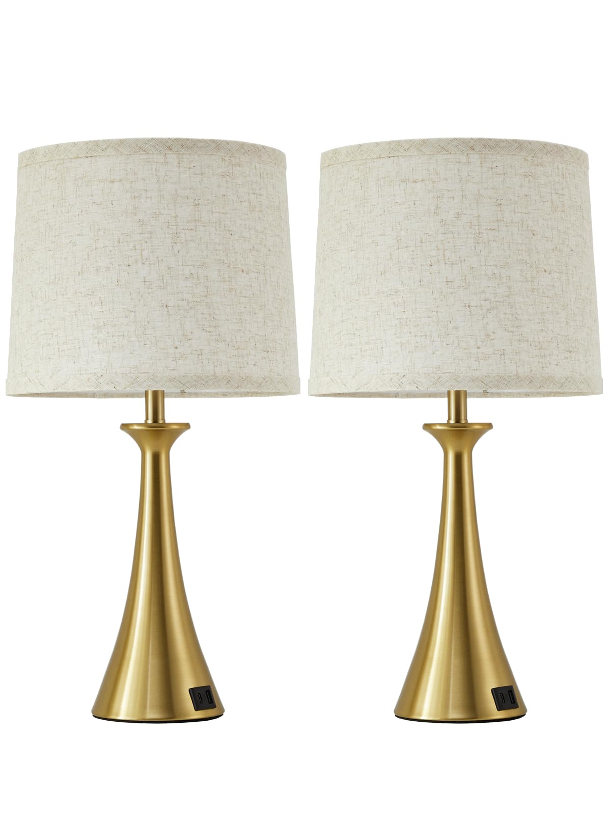 Touch Lamp for Living Room Bedroom, 21" Table Lamps Set of 2 with USB C+A Ports, Touch Bedside Lamps for Nightstand with 3 Way Dimmable, 2 LED Bulbs Included, Black