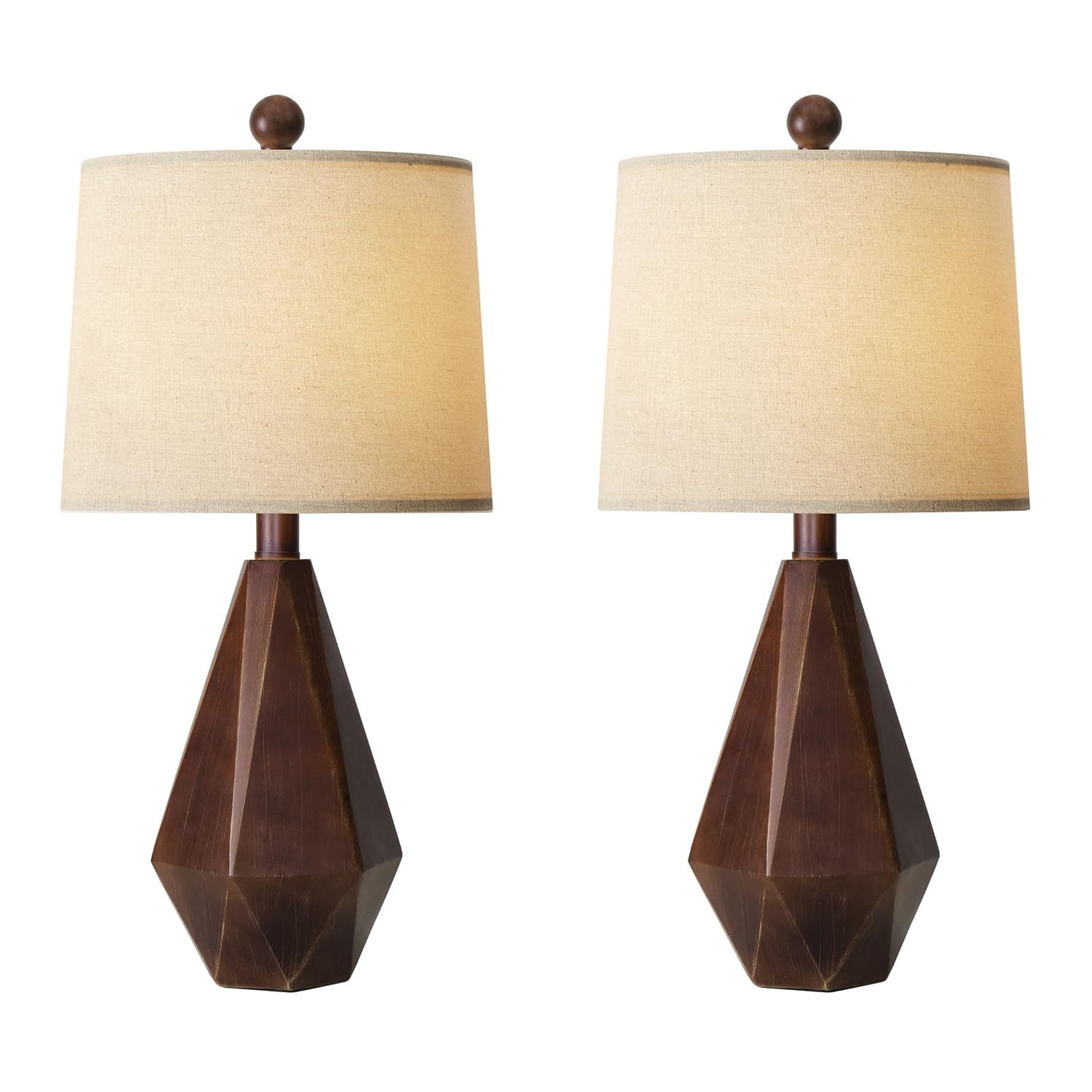 PoKat 20.25" Retro Farmhouse Table Lamp Set of 2 - Living Room & Bedroom Rustic Linen Bedside Nightstand Lamps for Kids, Study, Office - Resin, Suitable for Small Places