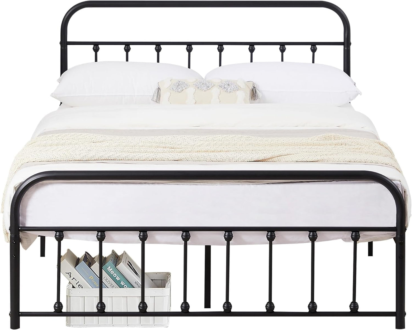 VECELO King Size Victorian Style Metal Bed Frame with Headboard/Mattress Foundation/No Box Spring Needed/Under Bed Storage and Strong Slat Support Purple Bronze