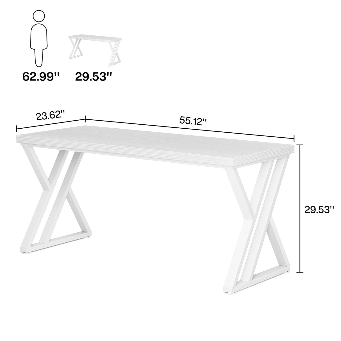 Tribesigns Modern Walnut/White 55" Heavy Duty Computer Desk, Study & Work Desk, 23.6"D x 55.1"W x 29.5"H, Z-Shaped Metal Legs, 330 lbs Capacity