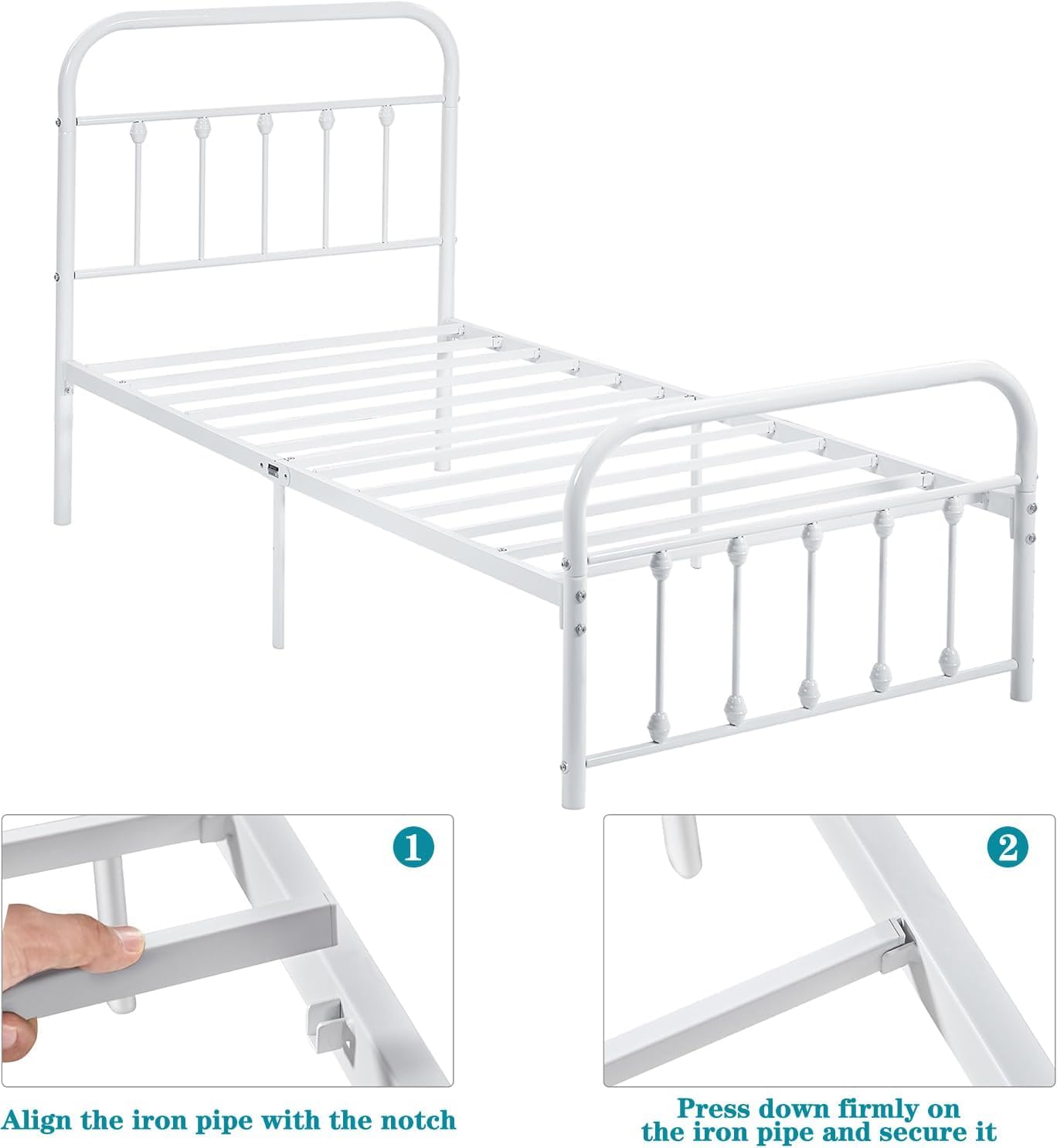 VECELO King Size Victorian Style Metal Bed Frame with Headboard/Mattress Foundation/No Box Spring Needed/Under Bed Storage and Strong Slat Support Purple Bronze