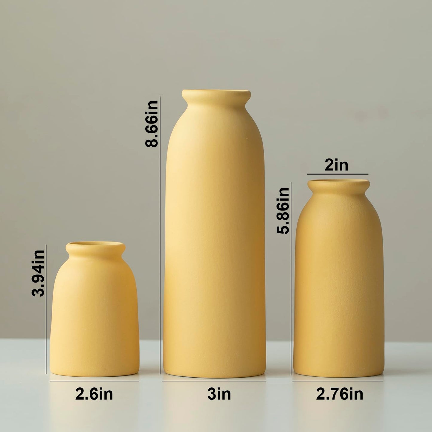 Ceramic Vase Set-3, Small Flower Vases for Decor, Modern Boho Farmhouse Style, Decorative Vases for Pampas Grass & Dried Flowers, Distressed Finish (Beige)