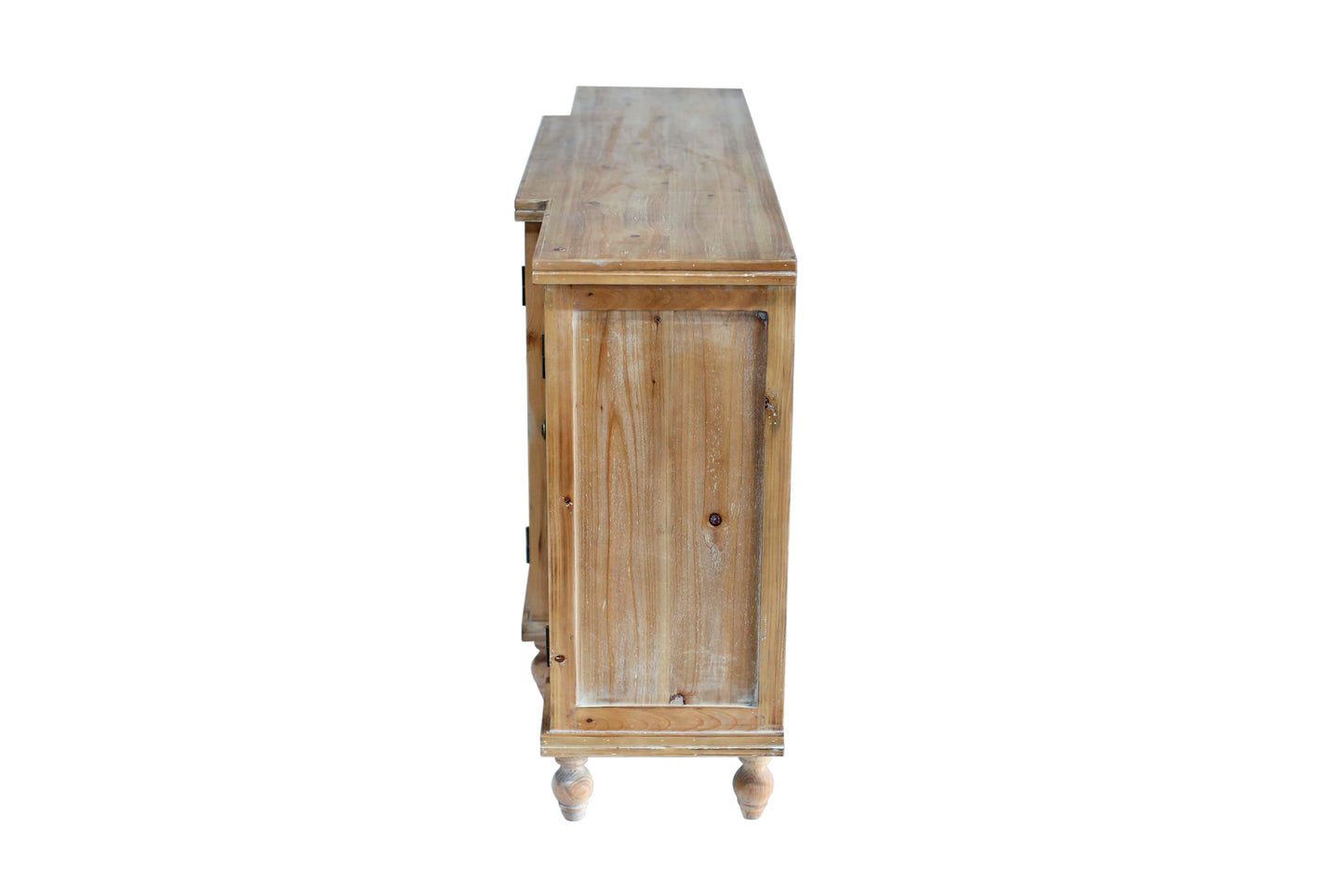 LKTART 60" Farmhouse Sideboard Buffet,Solid Fir Wood Frame with Hollowed-Out Carved Doors,Hand-Distressed Design,Versatile Storage Cabinet for Kitchen, Living Room,Natural Wood