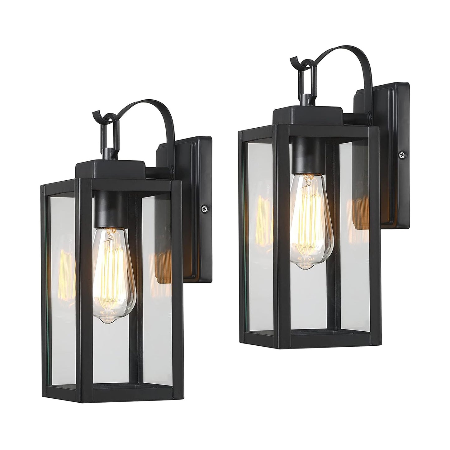 18 Inch Dusk to Dawn Outdoor Wall Light Fixtures, Large Exterior Waterproof Light Fixtures, Black Modern Porch Lights with E26 Sockets & Glass Shades, Wall Sconces for Patio, Garage, Front Door