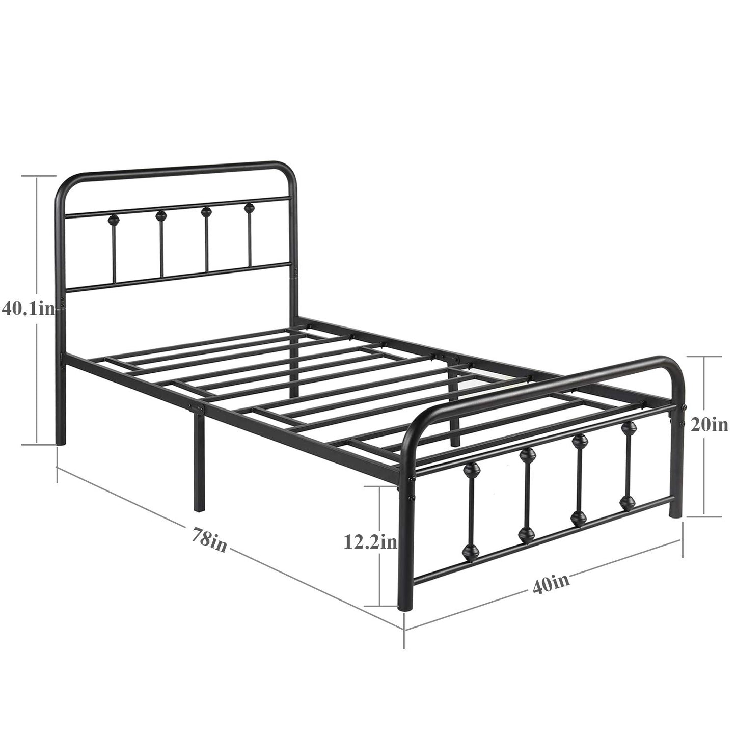 VECELO King Size Victorian Style Metal Bed Frame with Headboard/Mattress Foundation/No Box Spring Needed/Under Bed Storage and Strong Slat Support Purple Bronze