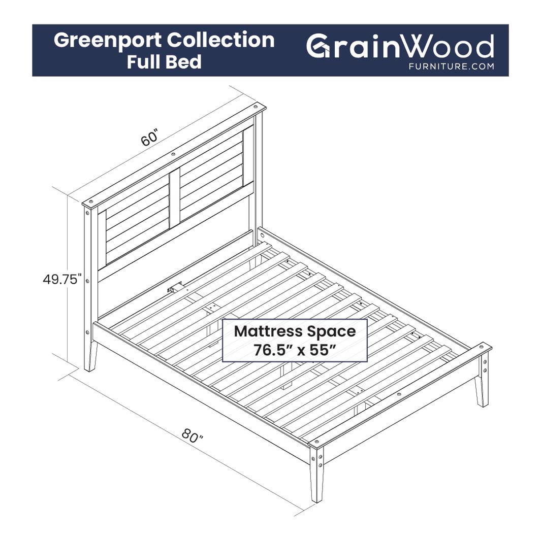 Grain Wood Furniture Greenport Solid Wood Platform Bed, Full Size, Brushed Walnut