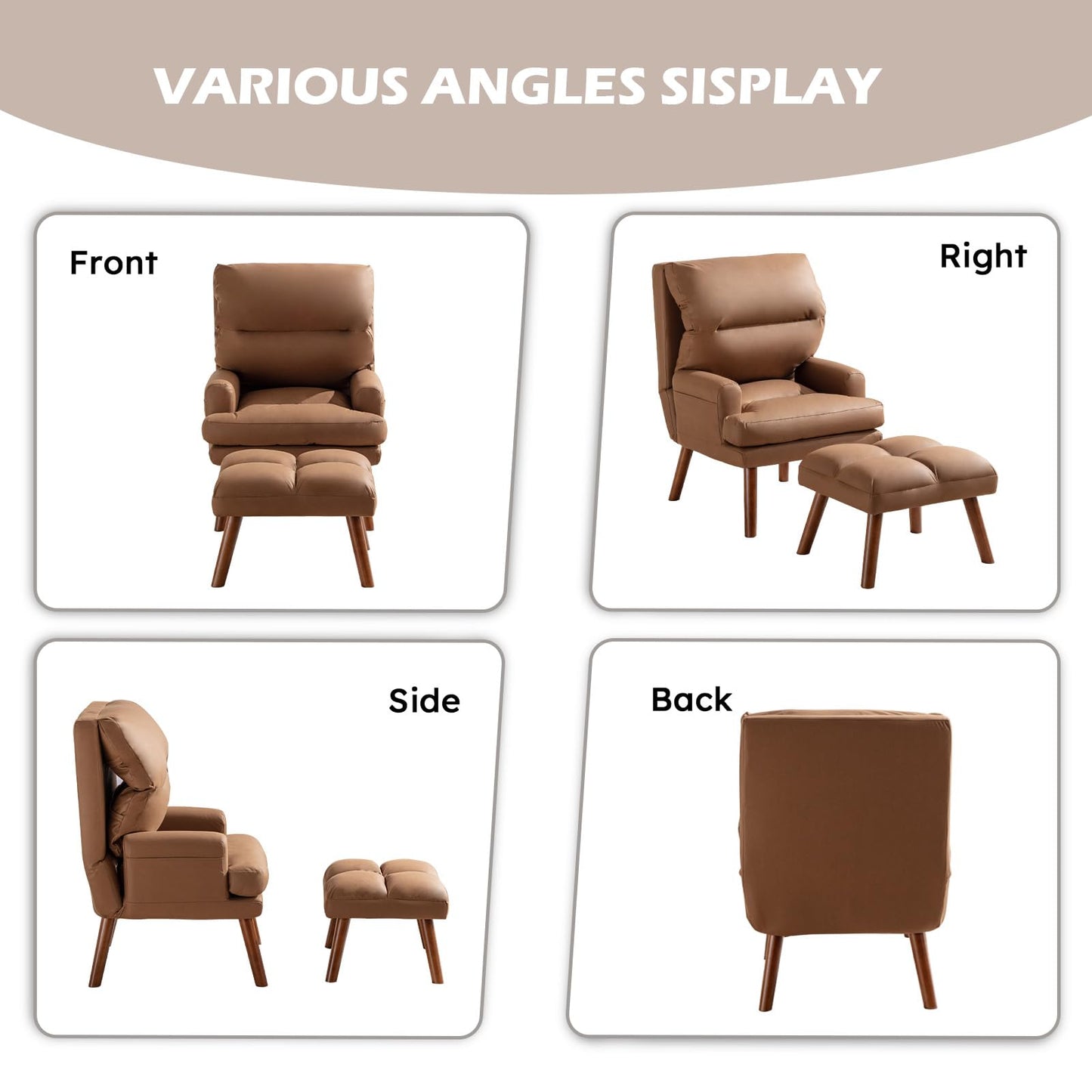IOMOR Accent Chair with Ottoman Comfy Reading Chair Armchair with Adjustable Backrest and Side Pockets Soft Fabric Leisure Sofa for Bedroom, Living Room, Dorm Rooms, Garden, Beige