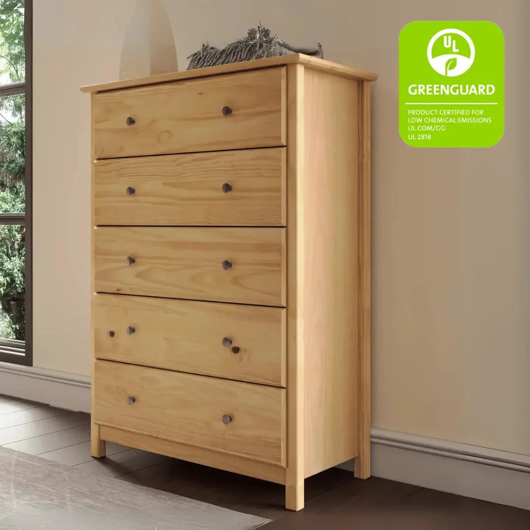 Grain Wood Furniture Shaker 5-Drawer Chest, Solid Wood with a Cherry Finish