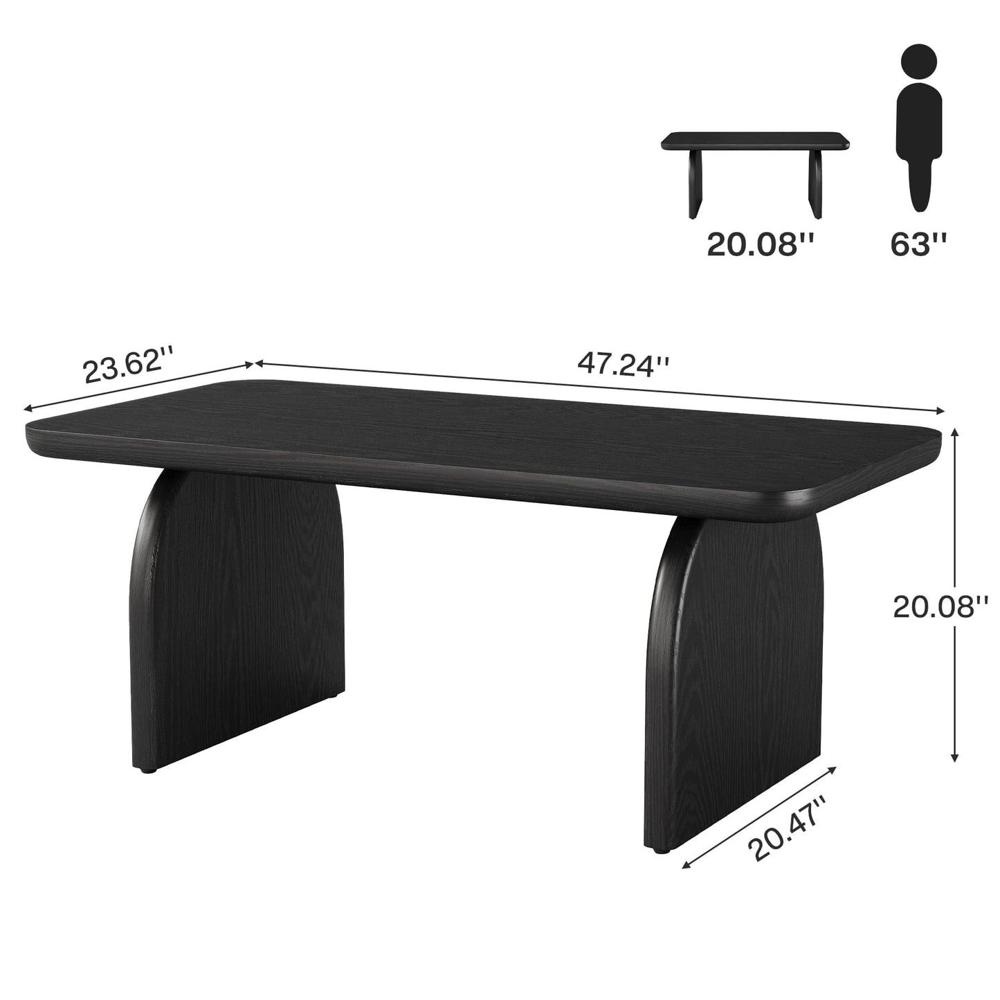 Tribesigns Rectangle Coffee Table, 47-Inch Wood Rectangular Living Room Table, Farmhouse Accent Center Low Cocktail Tea Table with Sturdy Base & Rounded Corners, Easy Assembly (Natural Brown)
