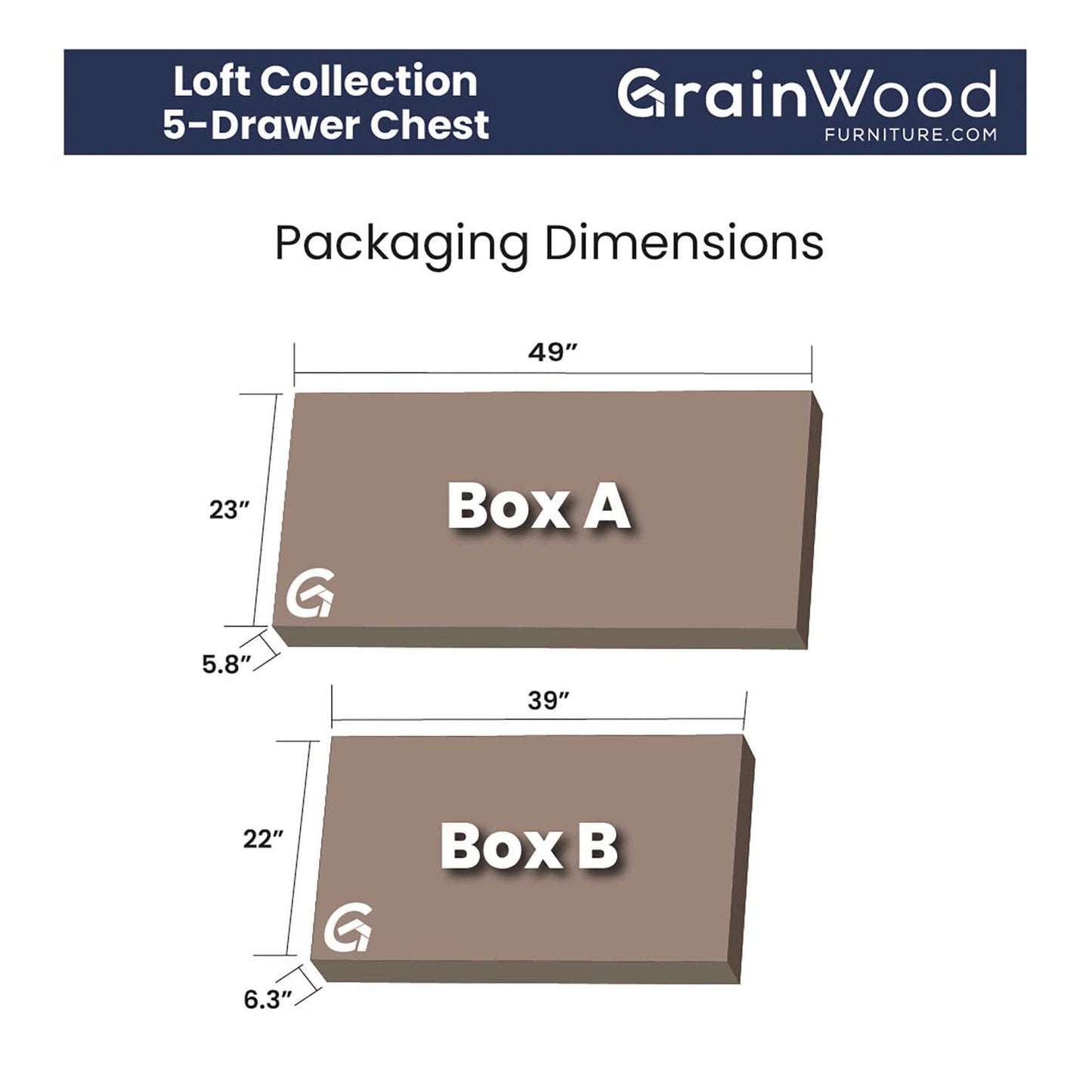 Grain Wood Furniture Loft 5-Drawer Chest, Solid Wood with Brushed White Finish