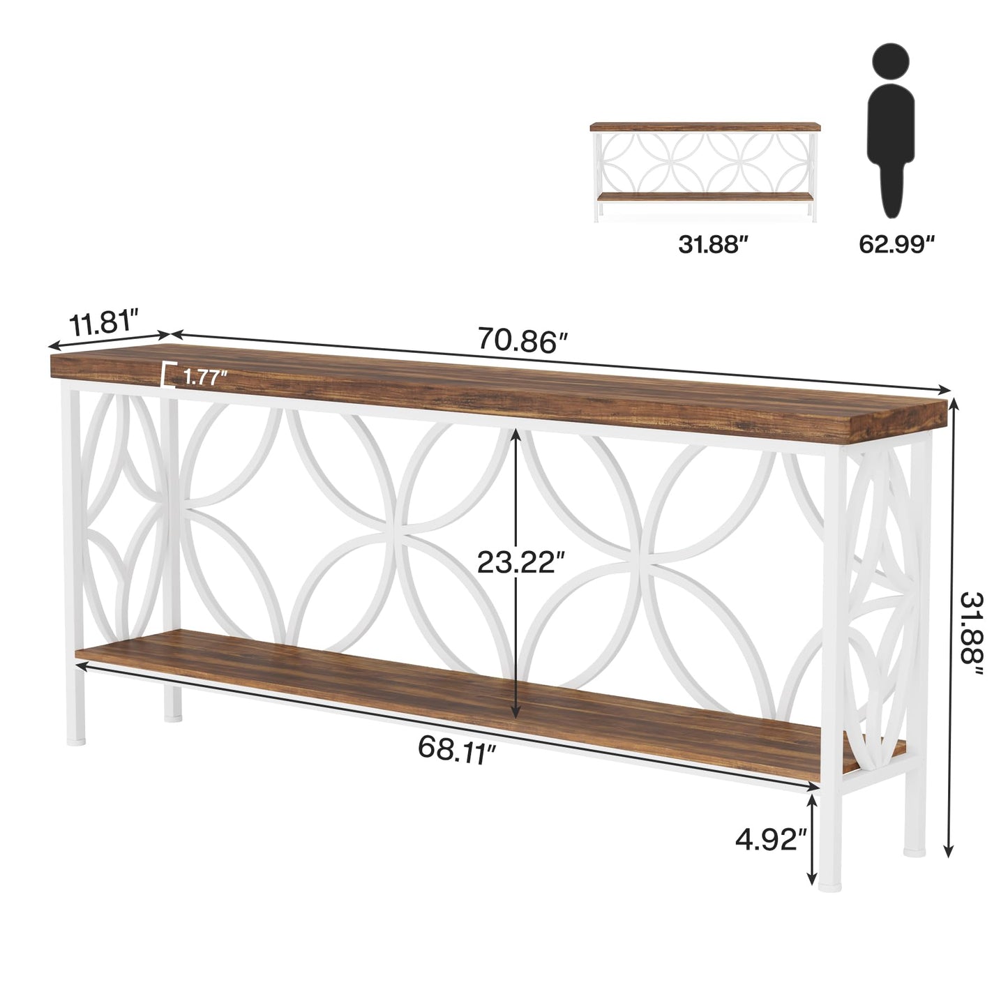 Tribesigns 70.9-Inch Narrow Sofa Table, Industrial Long Sofa Table Behind Couch, Entry Console Table with Storage for Entryway, Living Room, Foyer, Unique Design, Rustic Brown