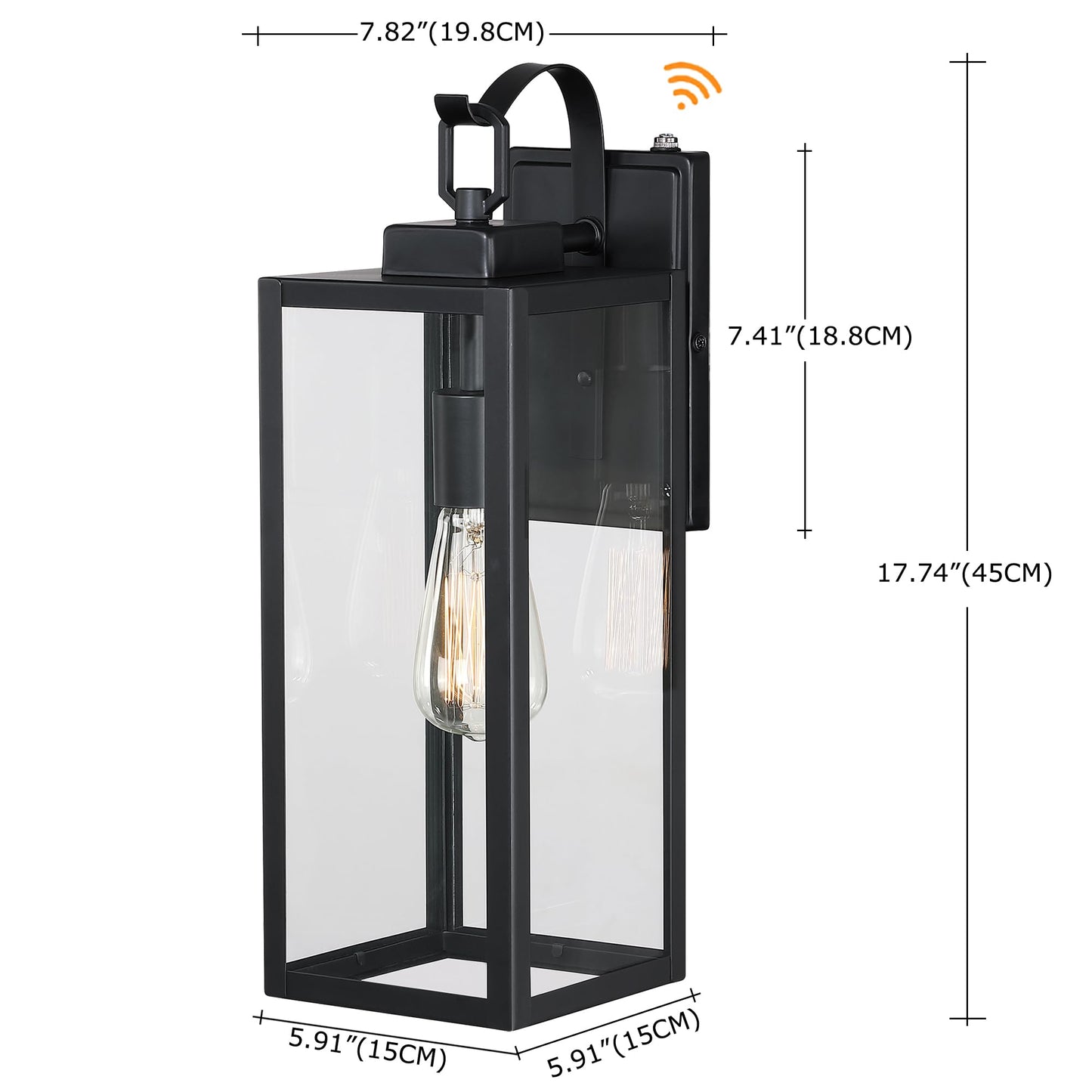 18 Inch Dusk to Dawn Outdoor Wall Light Fixtures, Large Exterior Waterproof Light Fixtures, Black Modern Porch Lights with E26 Sockets & Glass Shades, Wall Sconces for Patio, Garage, Front Door