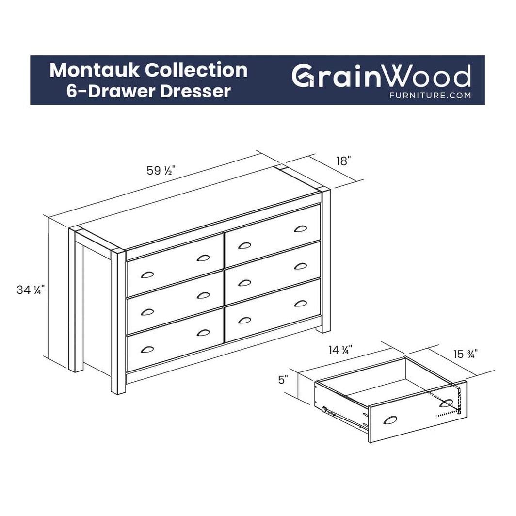Grain Wood Furniture Montauk 6-Drawer Dresser, Solid Wood with a Farmhouse Black Finish