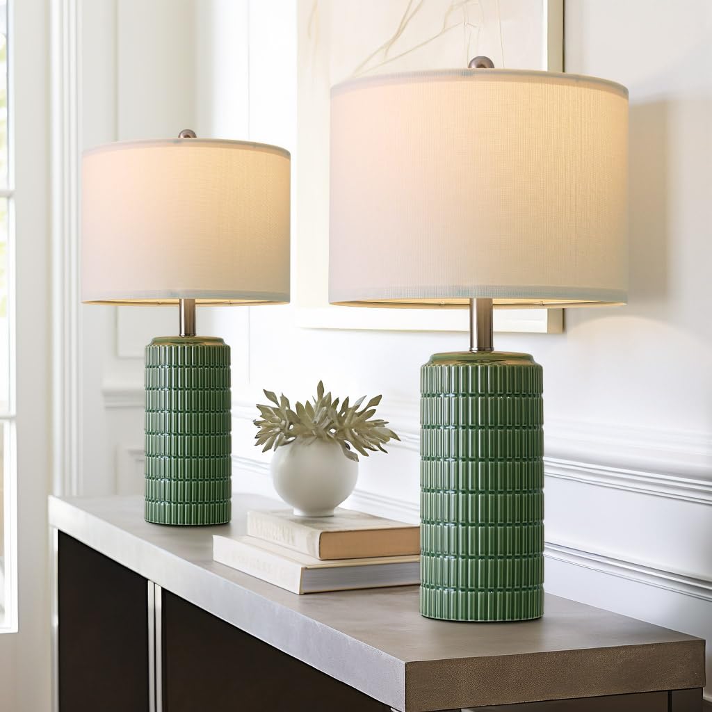 PoKat 20.75" Small Modern Ceramic Table Lamps Set of 2 for Bedroom, White Bedside Lamps for Night Stands, Farmhouse Desk Decor Gift Nightstand Table Lamps for Living Room End Table Beige