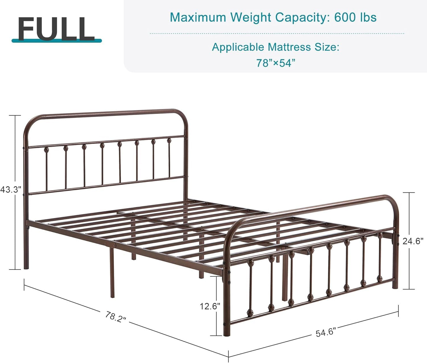 VECELO King Size Victorian Style Metal Bed Frame with Headboard/Mattress Foundation/No Box Spring Needed/Under Bed Storage and Strong Slat Support Purple Bronze