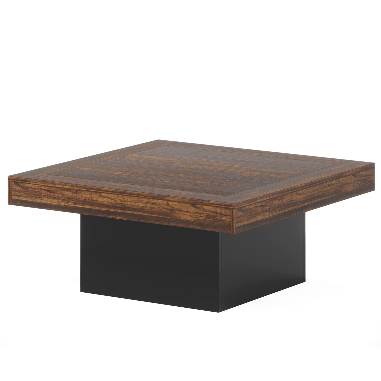 Tribesigns 35.4-Inch Square Coffee Table with LED Light, Modern Wood Coffee Table, Large Center Table for Living Room, Rustic Brown & Black
