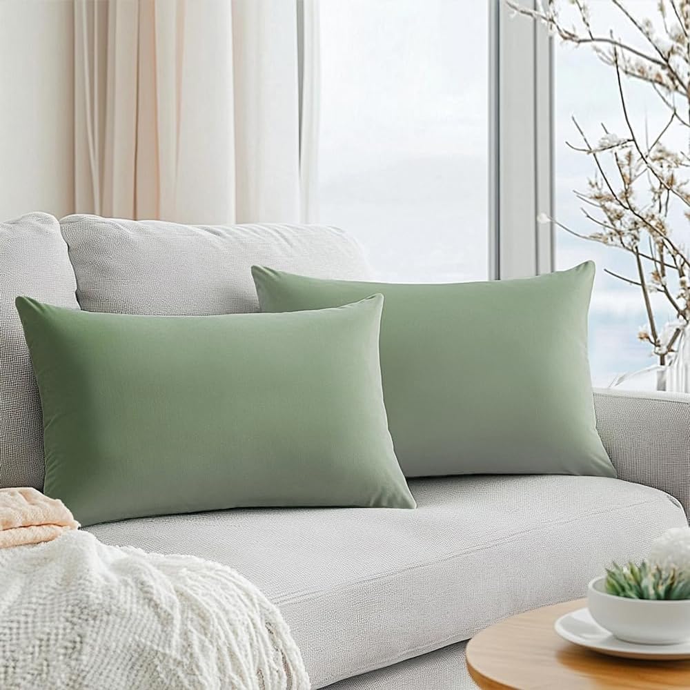 VAKADO Throw Pillow Covers 18x18 Set of 2 Emerald Green Velvet Decor Dark Forest Christmas Decorative Xmas Cushion Couch Euro Pillowcases Home Bed Decoration for Sofa Bedroom Office