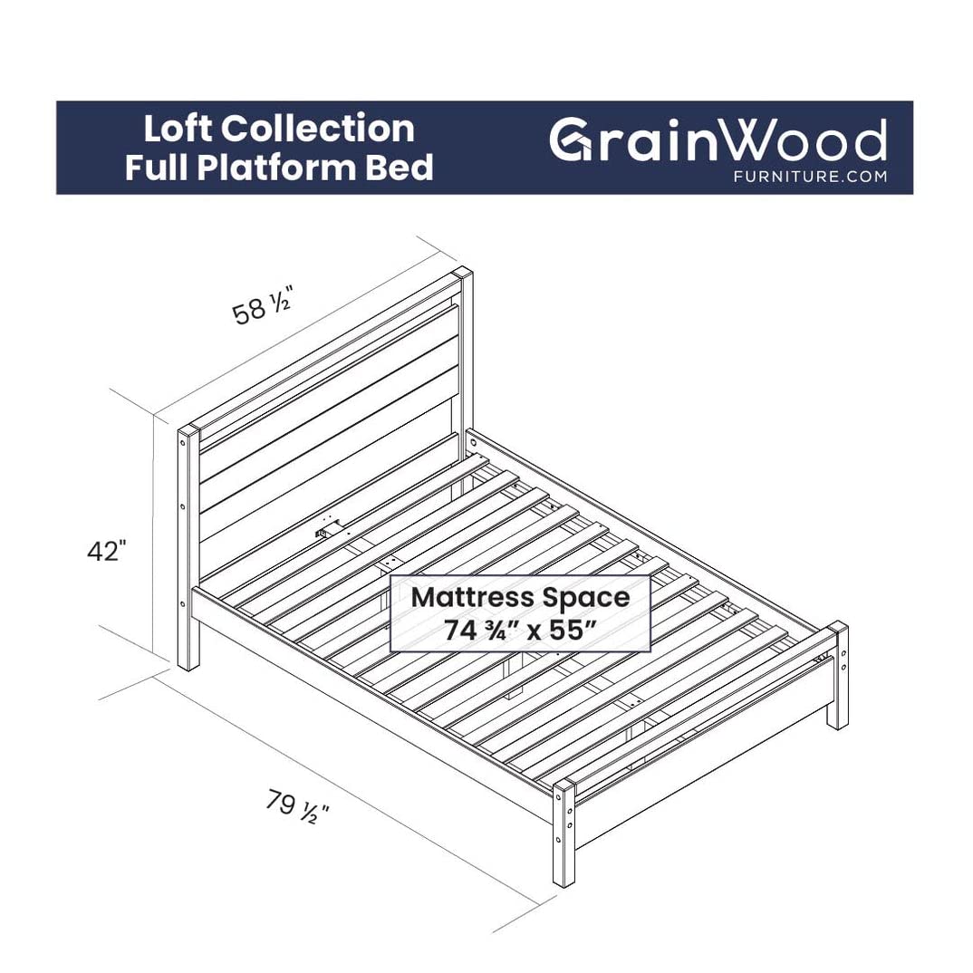Grain Wood Furniture Loft Full Size Solid Wood Bed, Acacia